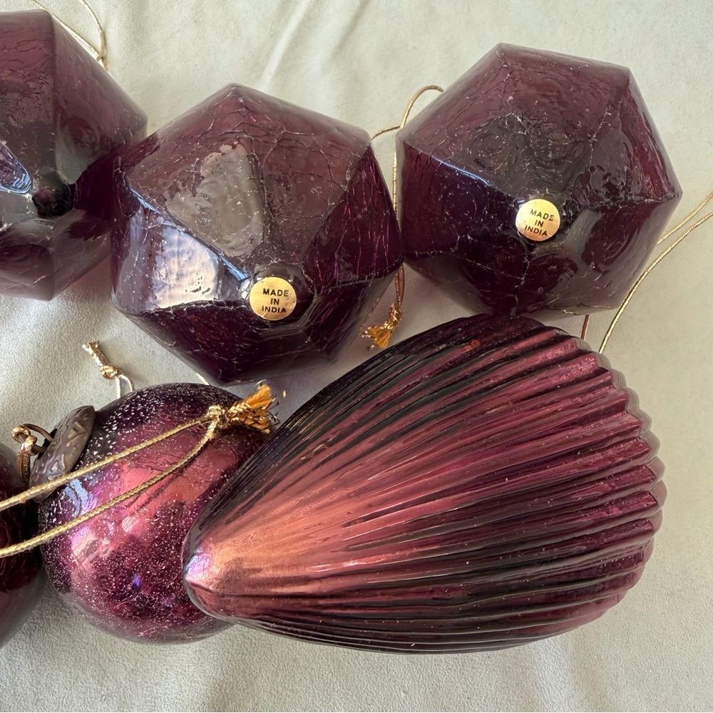 Purple Blown Glass Kugel Ball Christmas Ornament Set Of 6 - Picture 6 of 9